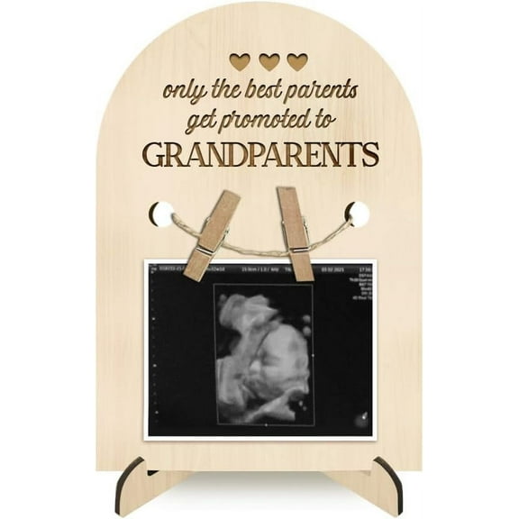 Herat Pattern Wood Announcement Picture Frame Stand 7.09x4.92x0.16 Inch Grandparents Sonogram Picture Frame Arched Pregnancy Photo Frame for Grandma and Grandpa Gifts