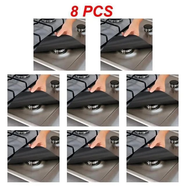 4-12 protectores de estufa, protectores de quemador de gas, lámina de aluminio, almohadilla de limpieza para utensilios de cocina, reutilizables, 8 unidades, color negro