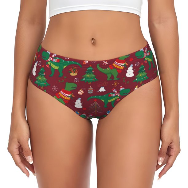 Fotbe Dinosaur Christmas Calzones Estampados para Mujer – Ropa Interior de Algodón, Cómoda, Suave y Elástica-Large