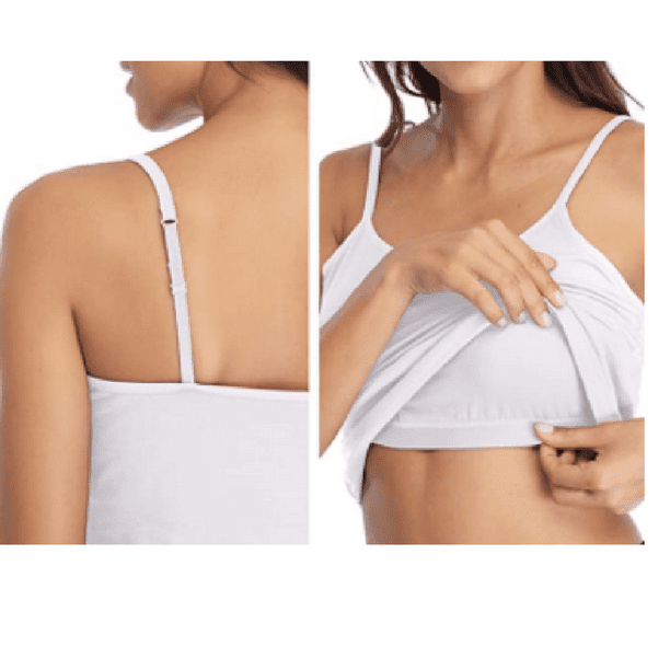 Women's Cotton Camisole with Shelf Bra Adjustable Spaghetti Strap Tank Top  Cami Tanks, White/Black 2 Pack, XL
