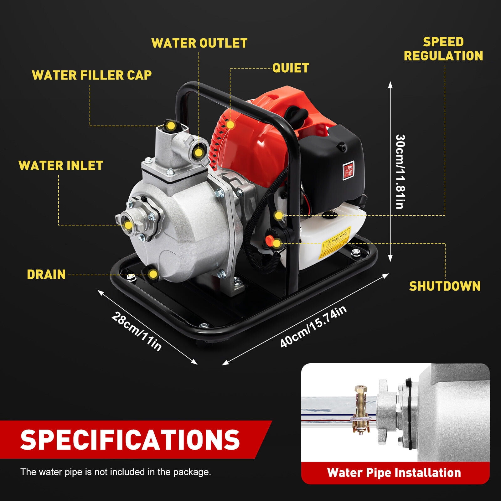 BJTDLLX, 1.7HP, Black Red and Grey Mixed Oil, 2 Stroke Water Transfer Pump, 10.17 GPM