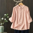 thumbnail image 2 of Baberdicy 2025 Chemises en Lin Brodées pour Femmes - Hauts Boho de Vacances à Manches 3/4 (Blouses d'Été Rétro, Décontracté de Plage) Rouge 3TG, 2 of 5