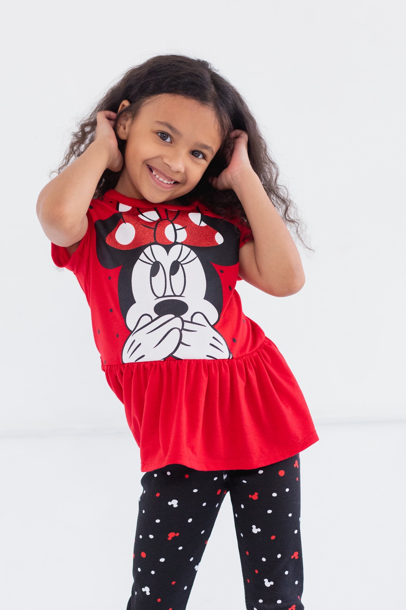 Disney Minnie Mouse Infant Baby Girls Peplum T-Shirt and Leggings Outfit Set Infant to Big Kid