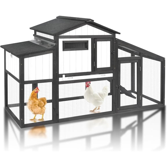 Petsblublu 65“L Outdoor Chicken Coop and Run, 2 Story Backyard Hen House with Nesting Box,Removable Tray,Ramp
