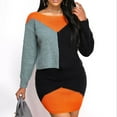 thumbnail image 2 of CEHVOM Automne et Hiver Femmes Robe Chandail à Manches Longues Patchwork Col Rond, 2 of 5