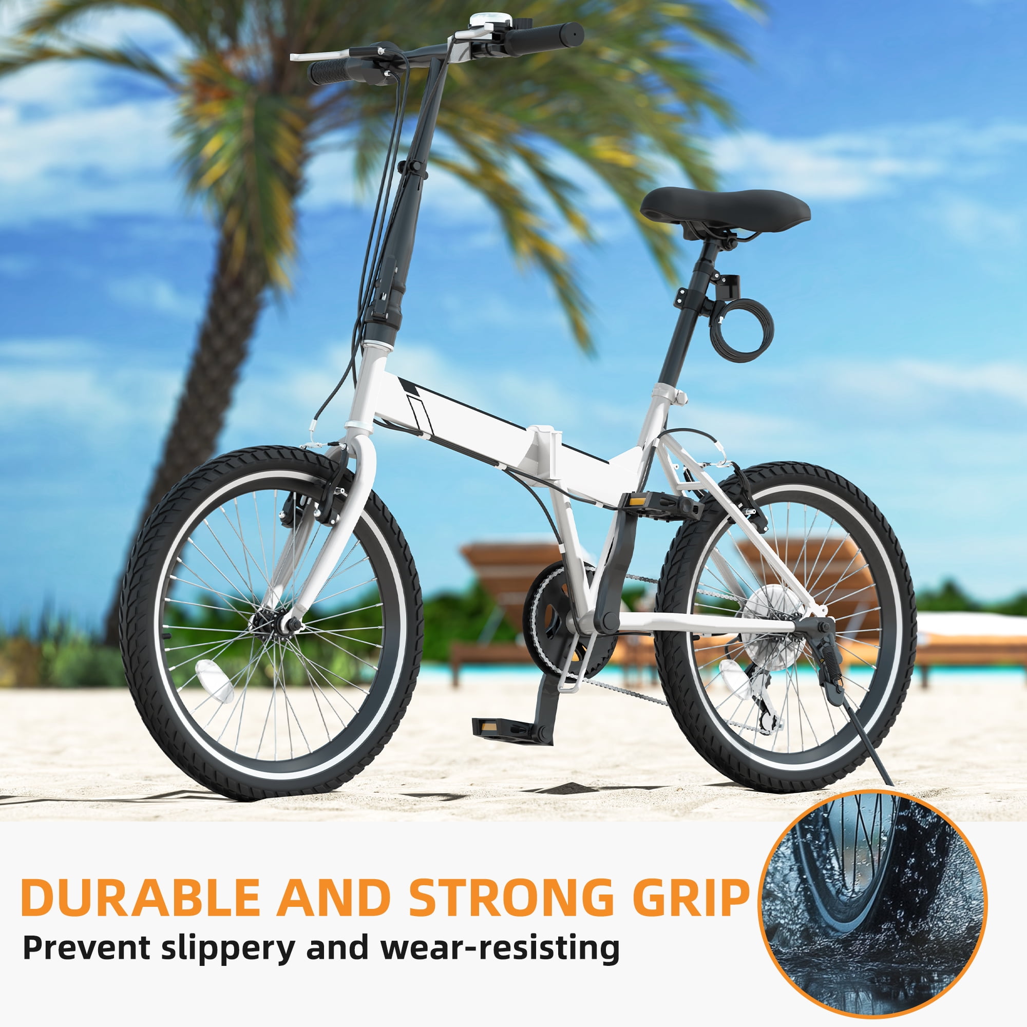 Uforic 20" Folding Bike, 7-Speed Portable Bicycle for Adults, Ideal for Commuting & Fitness, White