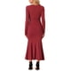 thumbnail image 3 of Vestidos largos ajustados Inspire Chic con cinturón, vestido de cola de pez sexy de longitud hasta el suelo, rojo, 2XL, 3 of 6