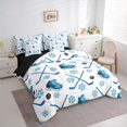 thumbnail image 3 of Homewish Kids Skating Shoes Bedding Comforter Set 7pcs, Cartoon Ice Hockey King Bedding Sets, Est Sleep Sports Reversible Bed Sheets, Ultra Soft Bedroom Decor, 3 of 7