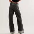 thumbnail image 4 of ABATAB Jeans for Women Wide Leg Loose fit Jeans Pants Strechy Baggy Folded Hem Trendy Denim Trousers with Pockets, 4 of 6