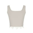 thumbnail image 6 of Mittory Women's Rhinestone Fringe Trim Ribbed Knit Square Neck Sleeveless Crop Tank Top, 6 of 8