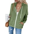 thumbnail image 2 of Dezsed Hooded Sweatshirts Sweaters for Women Hoodies Women Casual Hooded Slim Zipper Fleece Sweater Coat Women Hoodies Pullover Green B XXL, 2 of 5