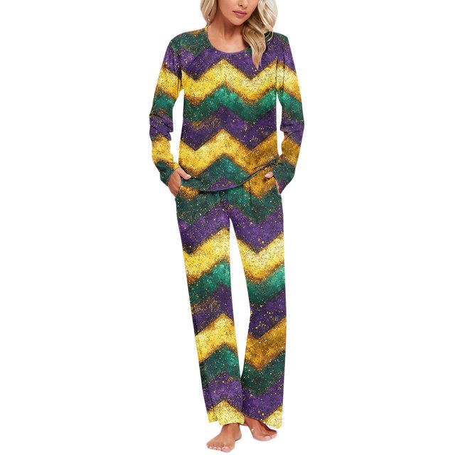 Puntoco Pijama para mujer, conjunto de pijama con parte superior y pantalón informal con estampado degradado para mujer