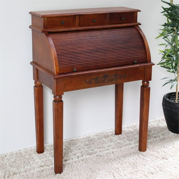 International Caravan Windsor Roll Top Desk in Walnut Stain