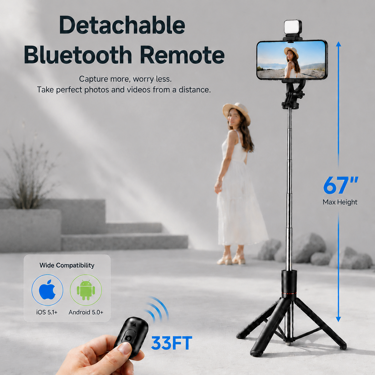 MUNXSRI 67" Phone Tripod with LED Fill Light & Remote photo 6