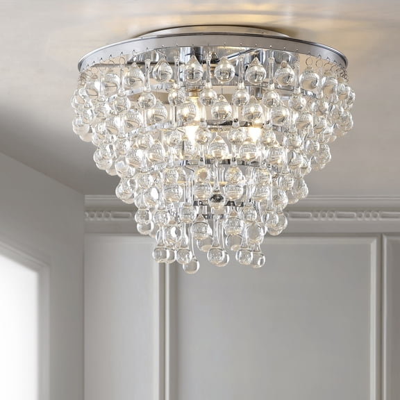 JONATHAN Y Toronto 16" Metal/Crystal LED Flush Mount, Chrome, JYL9030B