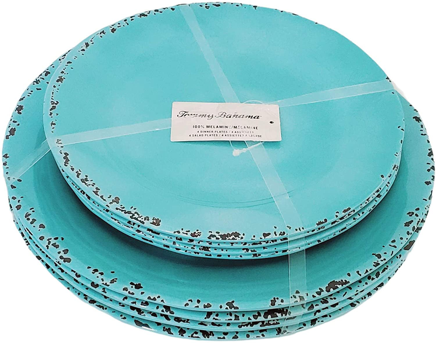 Details about   Tommy Bahama Set of  4 Aqua Teal Blue Crackle melamine Dinner  Plates New 