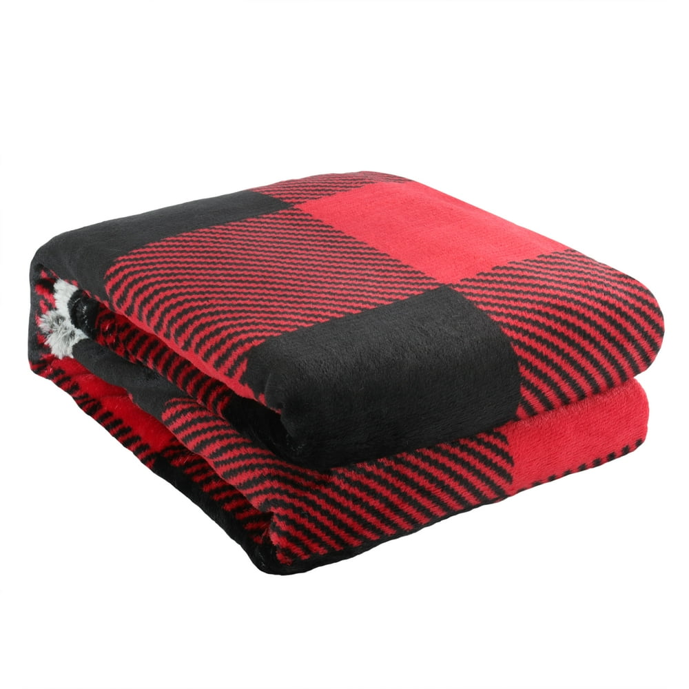 Better Homes & Garden Faux Fur Throw Blanket, 50" x 60", Red Buffalo