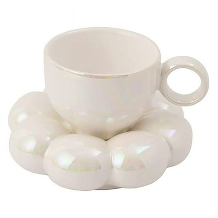 

Flower Coffee Cup & Saucer Set Cute Mug & Saucer Set Ceramic Coffee Cup with Sunflower Saucer Latte Cups 6.7Oz White