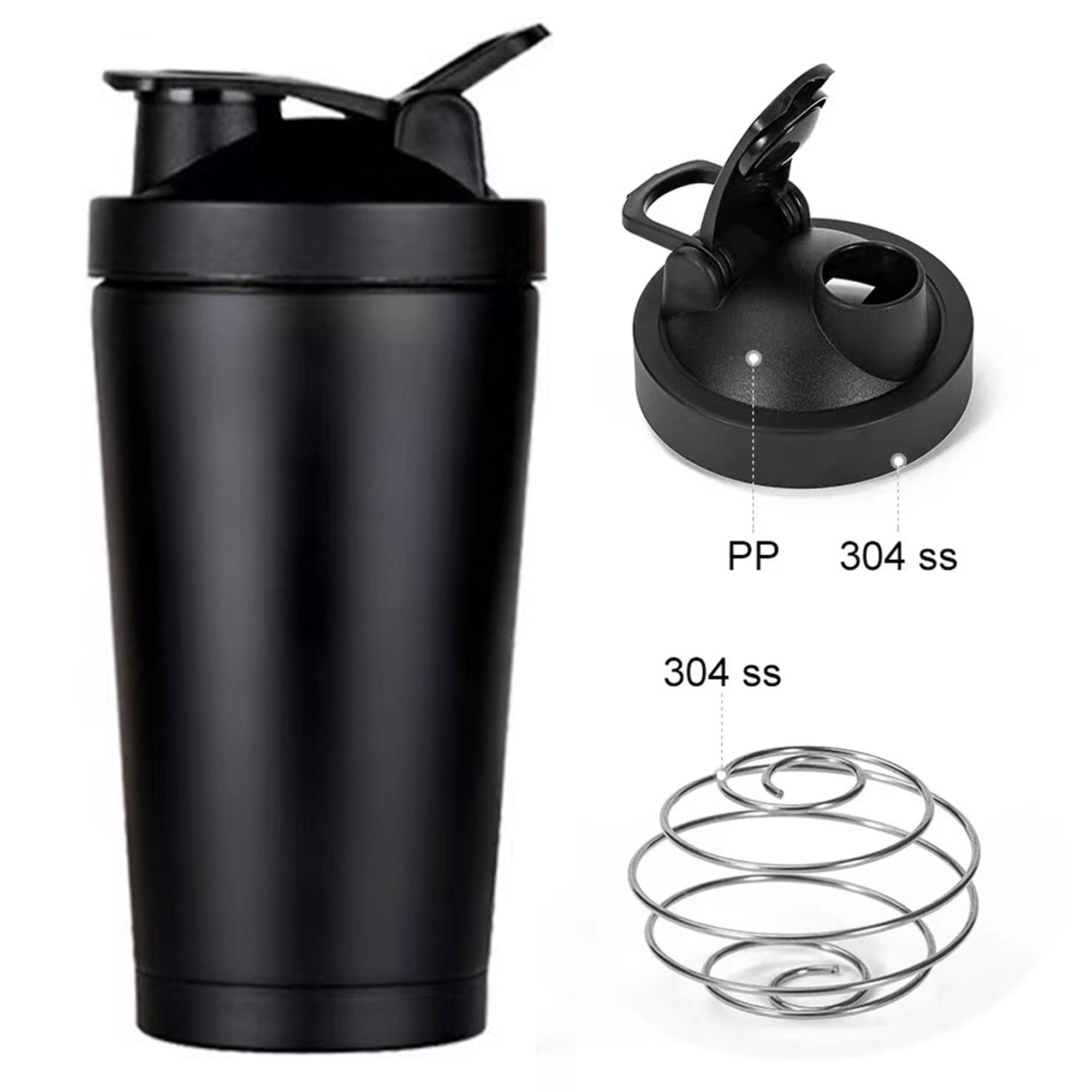 Shaker Cup, Stainless Steel Shaker Bottle with Wire Whisk, BPA