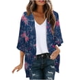 thumbnail image 3 of lcziwo Womens 3/4 Length Sleeve Chiffon Cardigan Independence Day American Flag Patriotic Cover Ups Kimonos 4th of July Outfits Dark Blue XXL, 3 of 7
