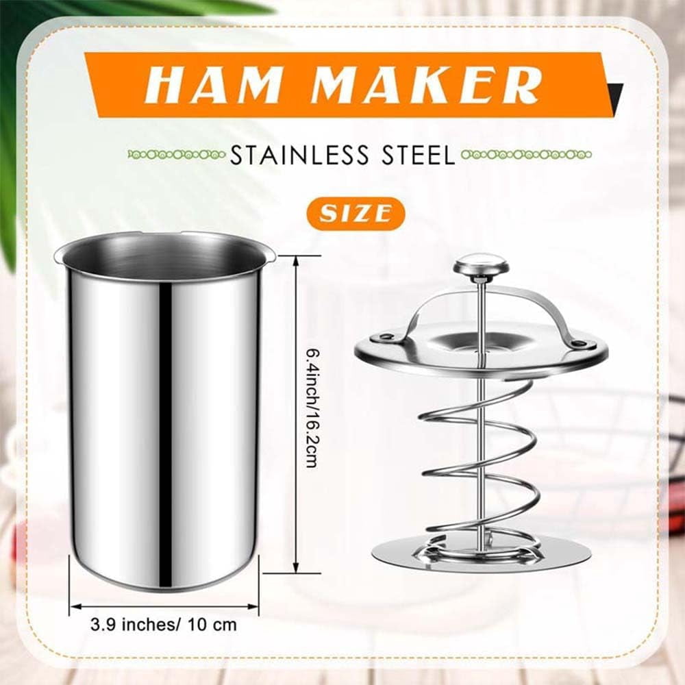 Stainless Steel Deli Meat Press with Thermometer and Spring, Lunch Meat Press Mold for Deli Meats, Ham Maker Meat Press Tool for Making Deli Homemade Lunch (Fixed Handle)