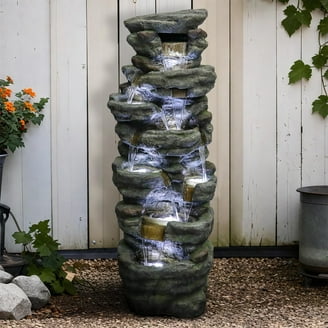 Alpine Corporation 4-Tier Rock Water Outdoor Electric Fountain