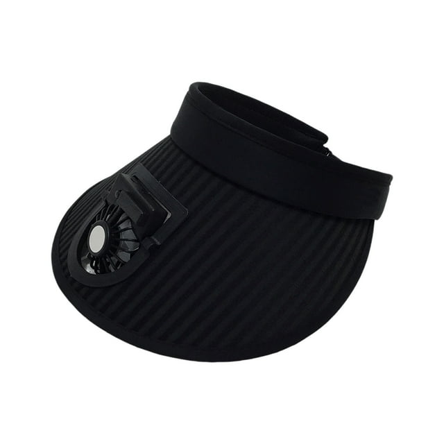 Chapeau de Soleil Ventilateur Usb Noir Grand Bord Chapeau d'Été Boucle Réglable Confortable Activités Extérieures Course