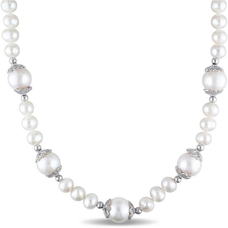 Miabella 6-7mm and 10-11mm White Cultured Freshwater Pearl Sterling Silver Strand Necklace, 18