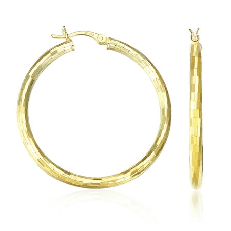 Tilo Jewelry 925 Sterling Silver Round Hand Engraved Gold Plated Hoop Earrings for Women & Girls