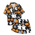 thumbnail image 3 of Halloween Pumpkin Print Short Sleeve Shirts And Shorts PantsShort Sleeve Button Down Sleepwear Loungewear 2 Piece Pjs,#19 L, 3 of 4