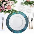 thumbnail image 3 of GZHJMY Round Braided Placemats Set of 6 Blue Peacock Feathers Round PVC Woven Place Mats Indoor Washable for Kitchen Dining Tables 15 inch Heat Resistant Round Table Mats, 3 of 5