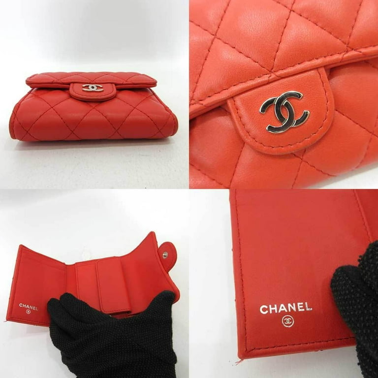 Pre-Owned Chanel Wallet Small Orange Red Series Silver Metal Fittings Mini  Trifold Matelasse Women's Lambskin CHANEL (Good) 