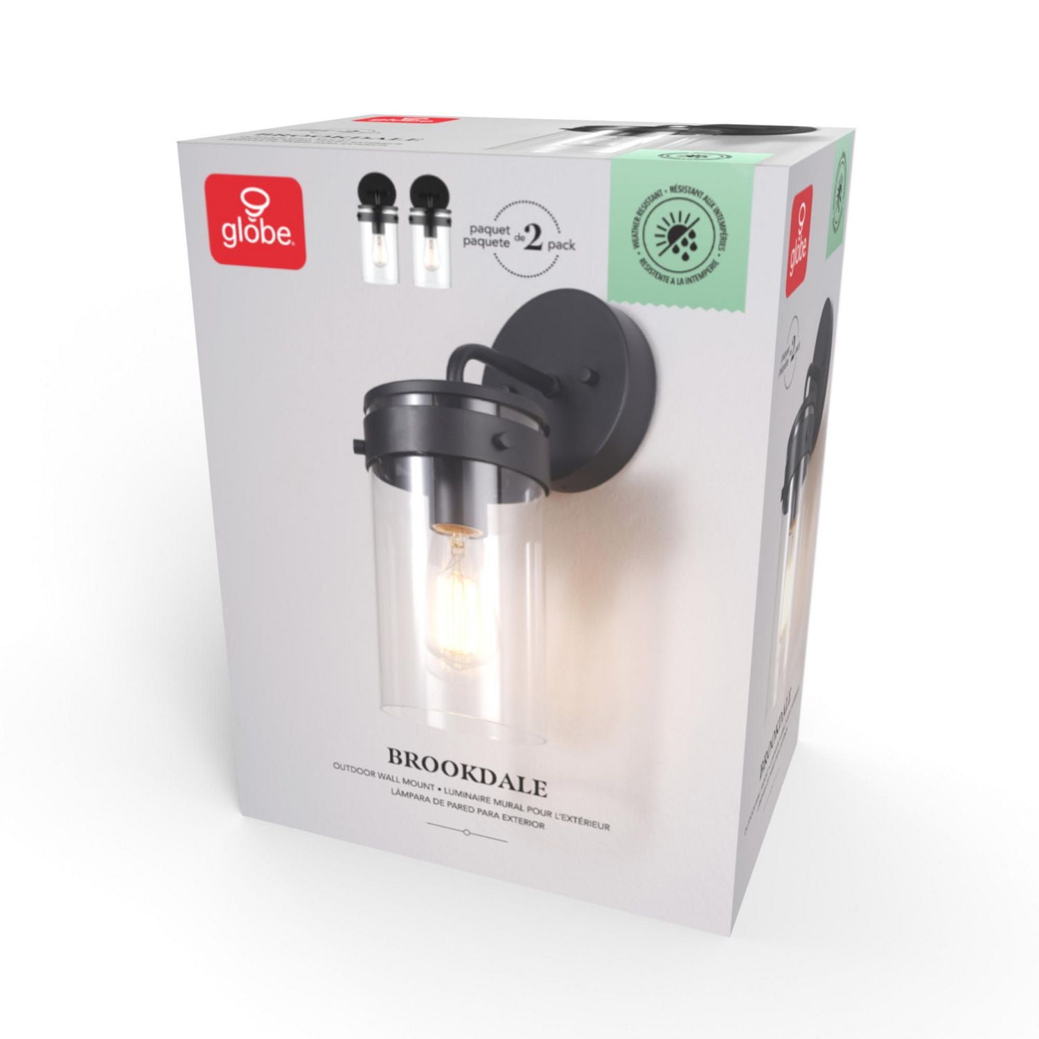 Applique murale d’extérieur noir mat à 1 ampoule avec abat-jour en verre transparent (ensemble de 2), 60000000 Applique murale d’extérieur