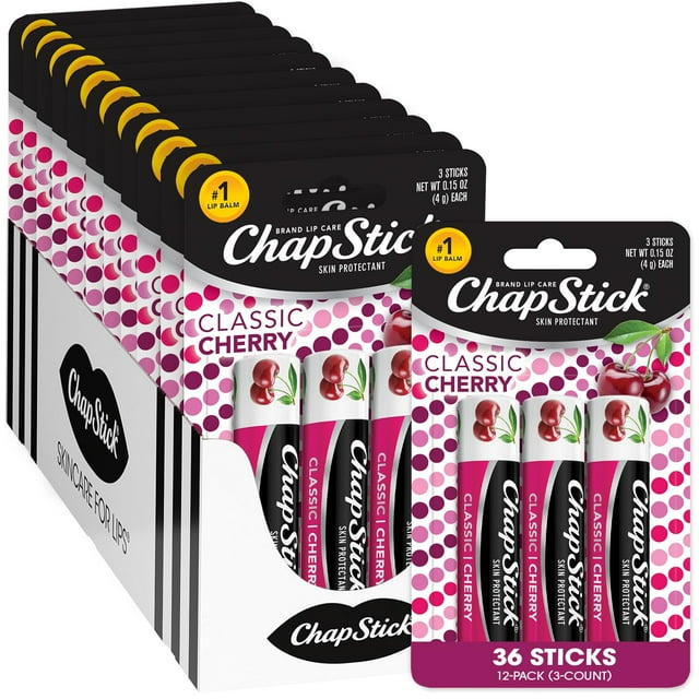 Bálsamo labial ChapStick Classic Cherry, 36 tubos, 4,4 ml, 3 paquetes