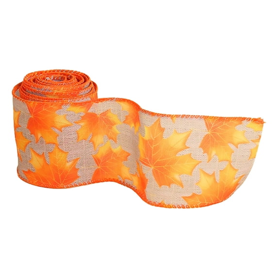 Fall Thanksgiving Wired Edge Ribbons Craft Ribbon Autumn Leaves Wrapping Ribbon Rustic Farmhouse Decor for Wreath Floral Bow, D