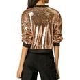 thumbnail image 4 of INSPIRE CHIC Women's Sequin Jacket Zipper Closure Hidden Pockets Bomber Jacket L Rose Gold, 4 of 9