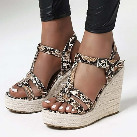 

Alueeu Women s sandals Sandals For Womens Wedges Flip Flops Flat Snake print Open Toe Buckle Strap Shoe