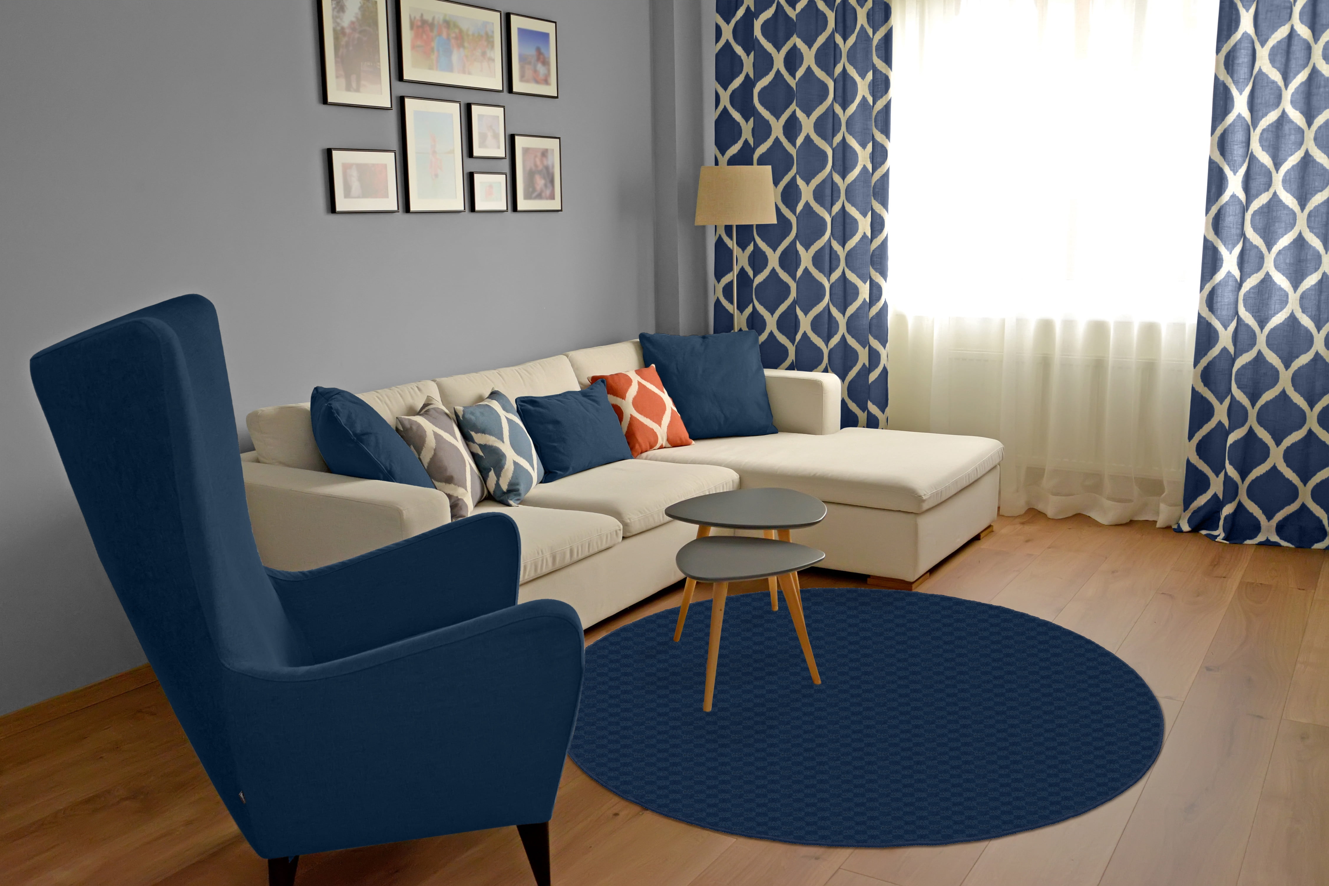 Garland Rug Medallion Navy Round Indoor Area Rug, 5' x 5'