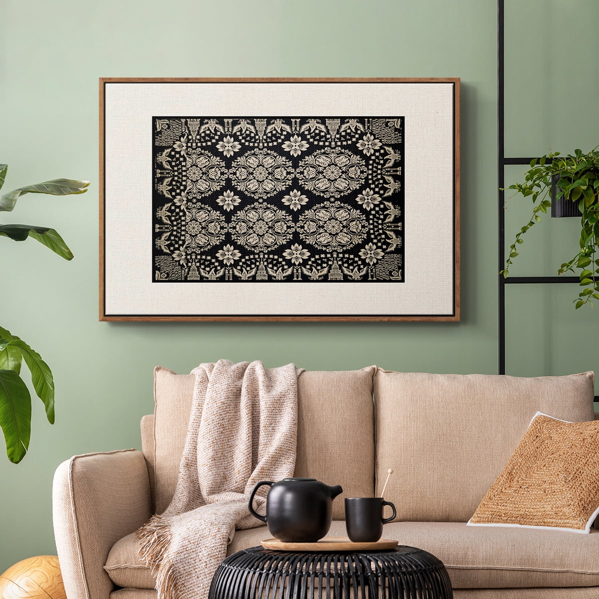 Vintage Abstract Print-XI Framed in Walnut Wood Gallery Wrapped Canvas 27 in. x 41 in.