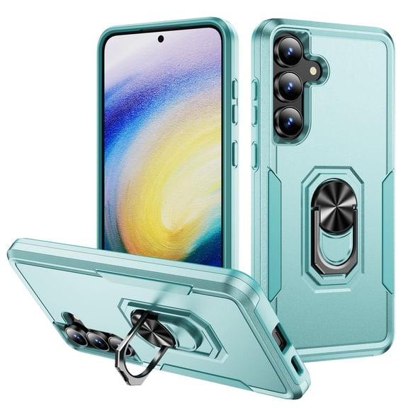 Hybrid Rugged Case for Samsung Galaxy S26 Plus Phone, Military Grade Heavy Duty Shockproof Rotatable Magnetic Ring Holder Kickstand Armor Dual Layer Cover for Galaxy S26 Plus, Green