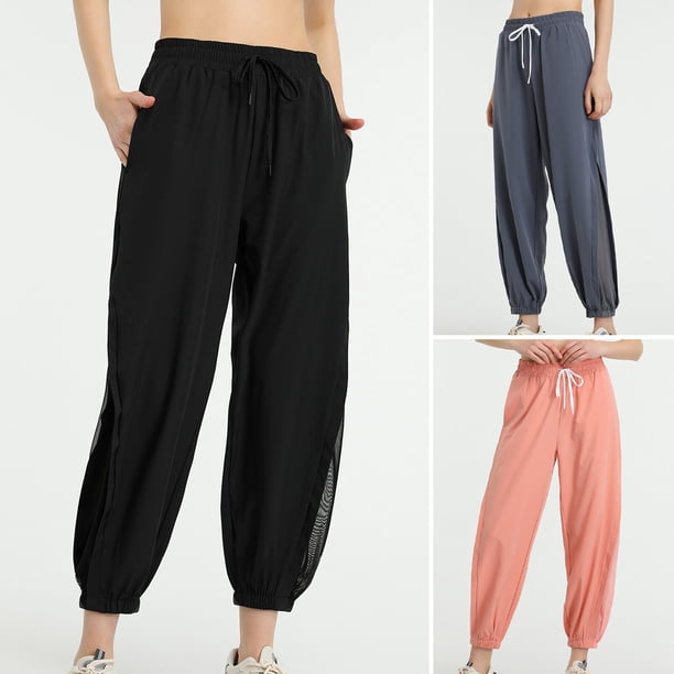 Pantalones Jogger sueltos para mujer malla elástica de secado rápido bolsillo de empalme parte inferior ceñida