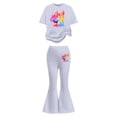 thumbnail image 1 of Rhuody Ensembles pour Filles Rentrée des Classes Imprimés de Dessins Animés Manches Courtes Survêtement Col Rond Hauts Pantalons Évasés Mignons Vêtements de Printemps Blanc 7-8 Ans, 1 of 5