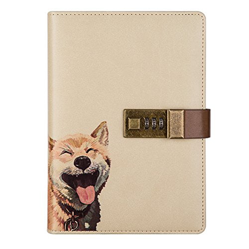 Naovio B6 Size PU Leather Password Journal Writing Daily Notebook with Combination Lock and Pen Holder for Men Women 