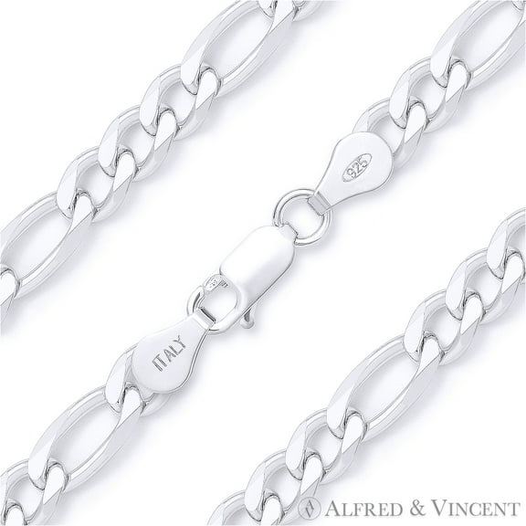 3.7mm Figaro / Figaroa Link Italian Chain Anklet in Solid .925 Sterling Silver