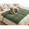 thumbnail image 3 of Cozy Plush Fleece Throw 51x63 Inch, Olive Green Pompom Fringe Blanket for Couch Bed, 3 of 5