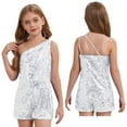 thumbnail image 2 of Aislor Kids Girls Shiny Sequins Jumpsuit Double Straps One Shoulder Sleeveless Dance Carnival Party Silver 14, 2 of 7