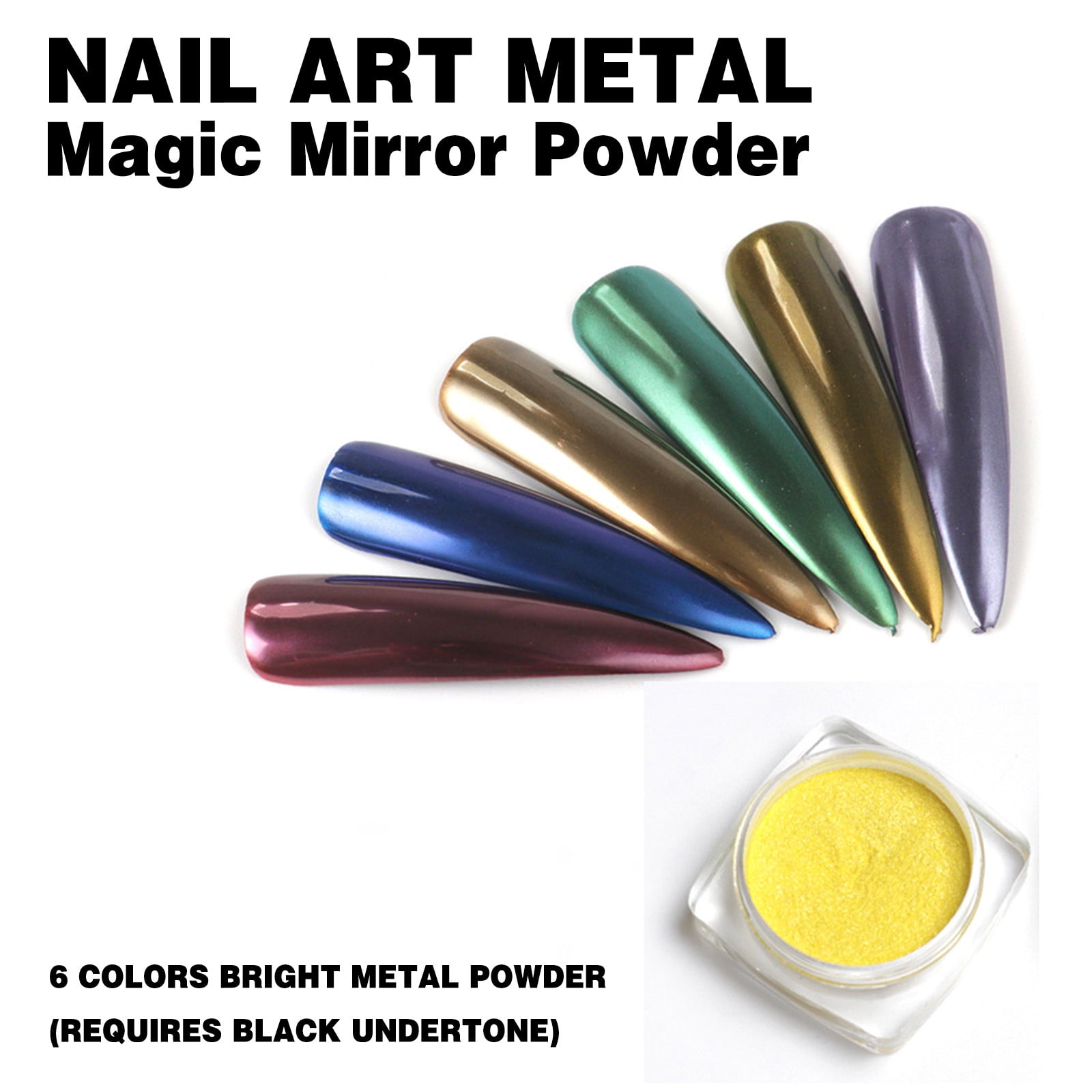 ASEIDFNSA Nail File Set Dip Base Activator And Top Coat 6 Color Metallic Solid Magic Mirror Powder Mirror Titanium Powder Nail Polish Super Bright Flash Powder Non Flying Powder 2G