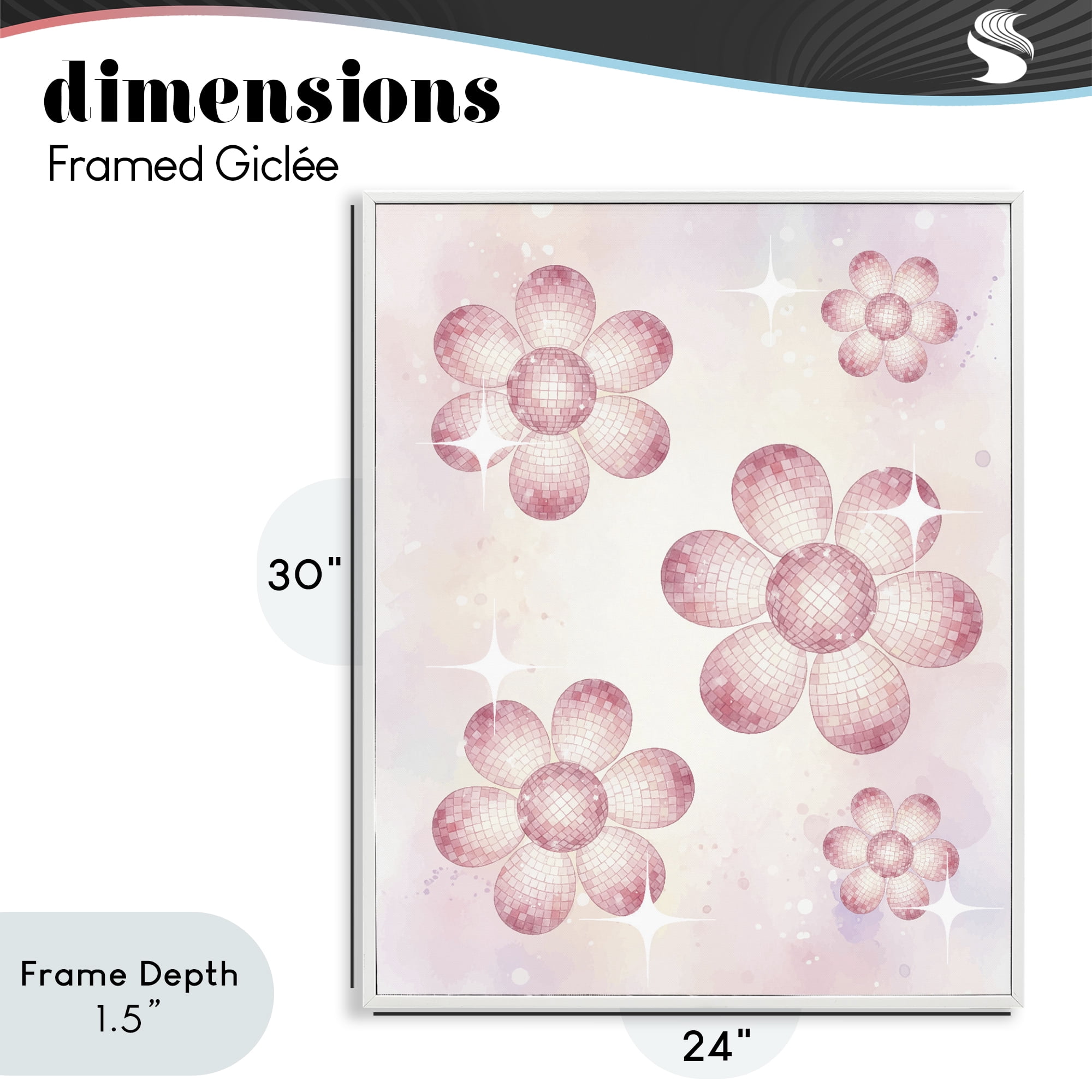 Stupell Industries Disco Ball Floral Patterns White Framed Giclee Art, design by Lil' Rue