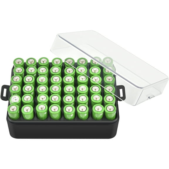 Battery Organizer Storage Case for 48pcs AA  Batteries, Battery Vault Box Container for Travelling/Home/Office (Black, Large)