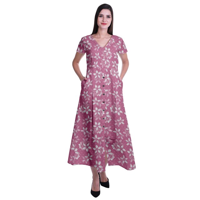 Moomaya Robe Longue Maxi pour Femmes à Manches Courtes, Robe Formelle/décontractée avec Poches P-TTG